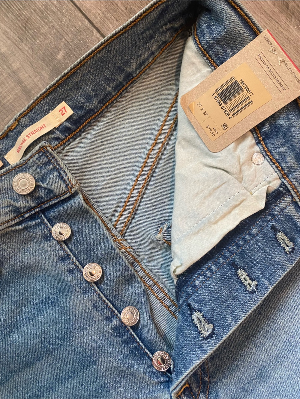 Levi's Ribcage Straight Denim High Rise Waist Jeans 27 New With Tags - Picture 6 of 8